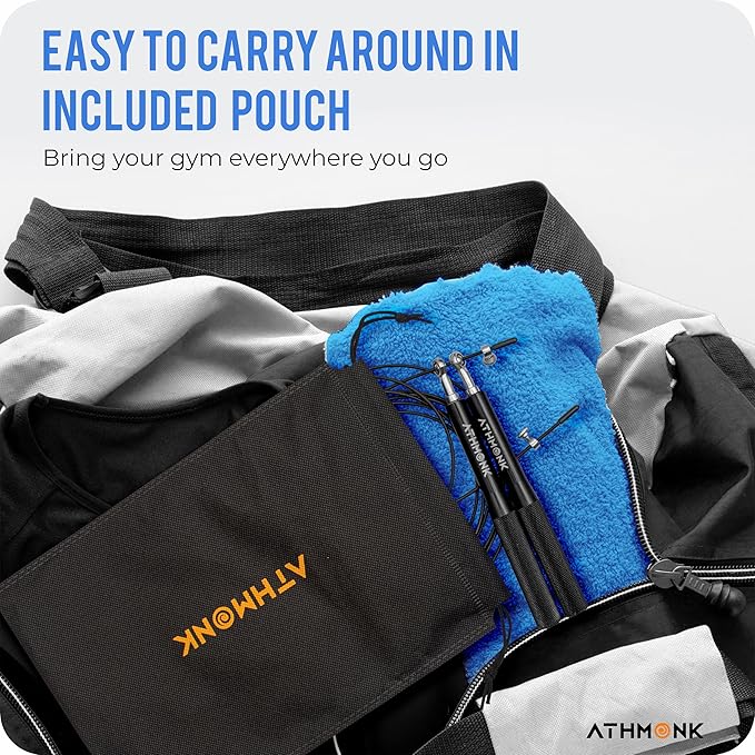 Athmonk Steel Wire High Speed Skipping Rope For Men & Women - Jumping Rope For Exercise - Metal Handle - Tangle Free 10ft Long Adjustable